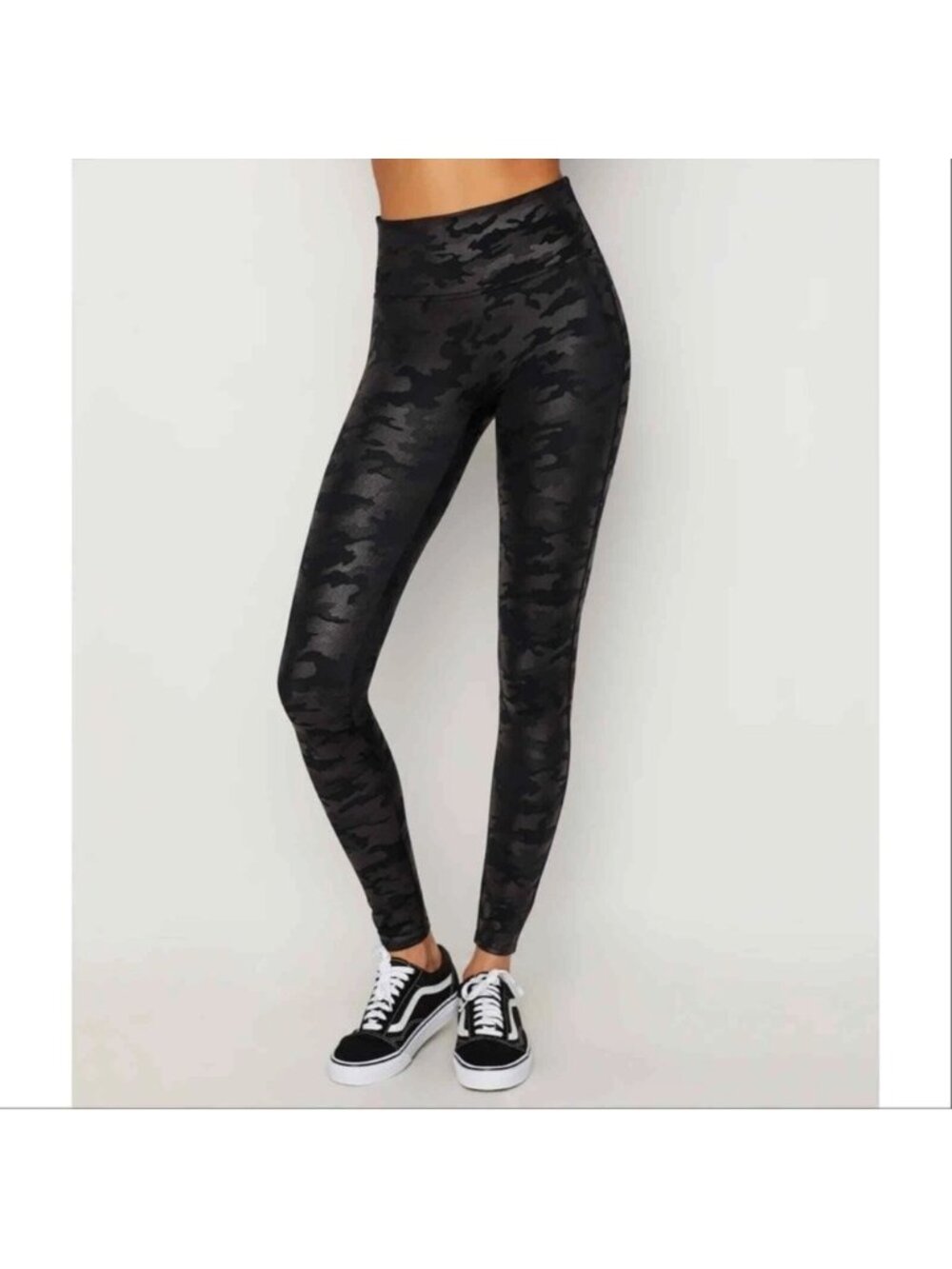 Spanx NEW Faux Leather High Waist S Camo Pants Leggings Stretch Black Matte Goth